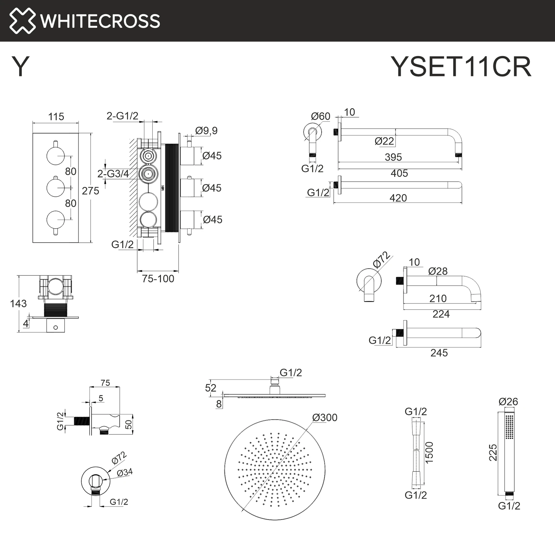 Термостатическая система для ванны скрытого монтажа WHITECROSS YSET11CR (хром) White Cross — изображение товара 5