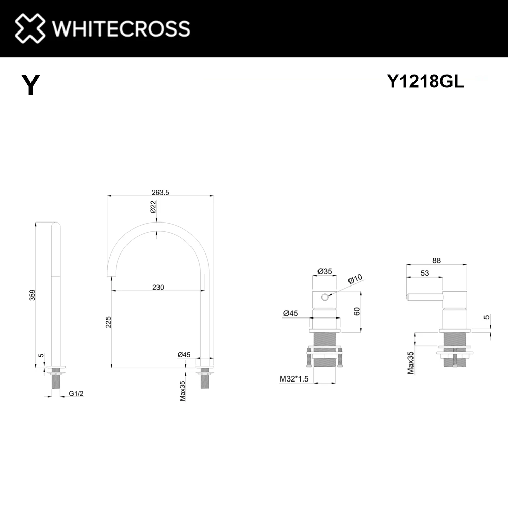 Смеситель для умывальника с выносным управлением WHITECROSS Y1218GL (золото) White Cross — изображение товара 2
