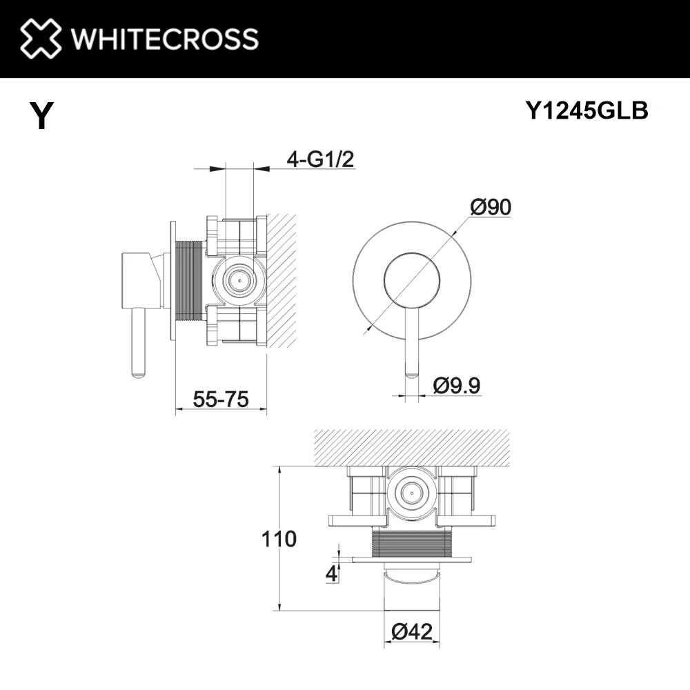 Смеситель скрытого монтажа на 1 потребитель WHITECROSS Y1245GLB (брашированное золото) White Cross — изображение товара 3