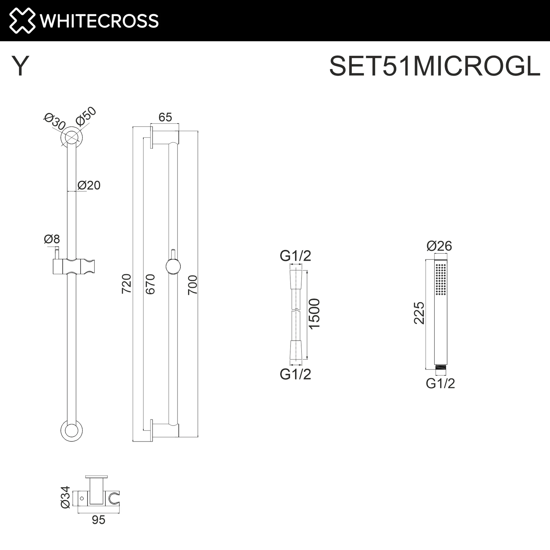Душевой гарнитур на штанге WHITECROSS SET51MICROGL (золото) White Cross — изображение товара 2