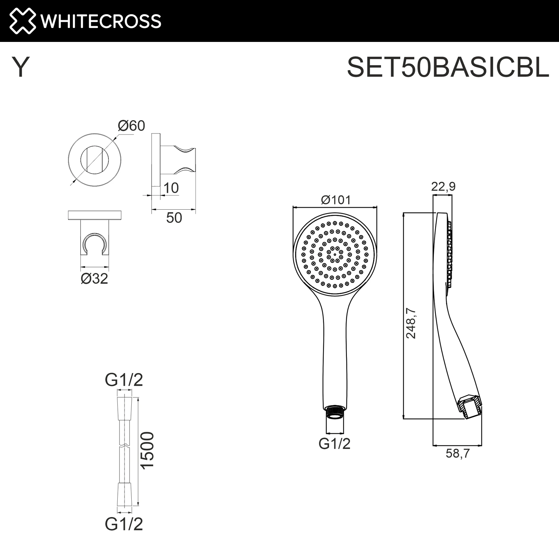 Душевой гарнитур точечный WHITECROSS SET50BASICBL (черный мат) White Cross — изображение товара 2