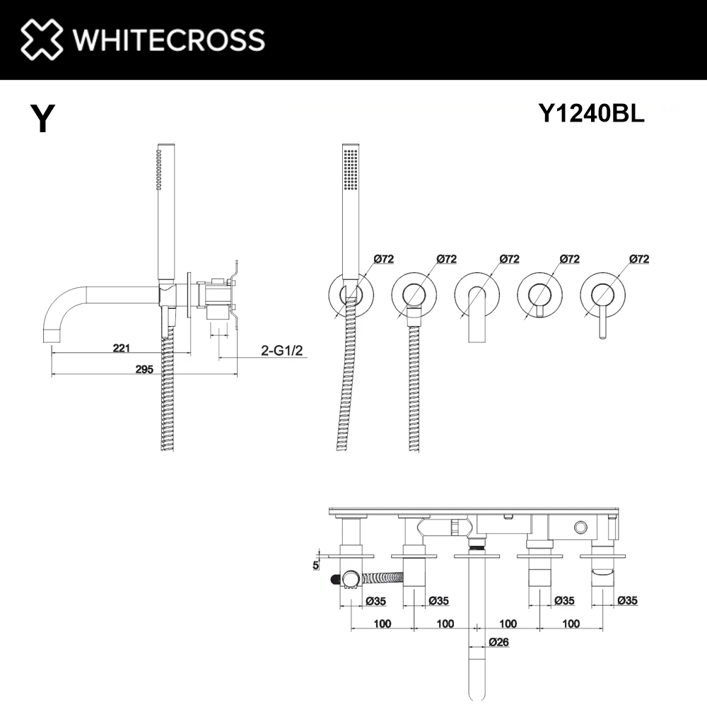 Смеситель для ванны скрытого монтажа WHITECROSS Y1240BL (черный мат) White Cross — изображение товара 3