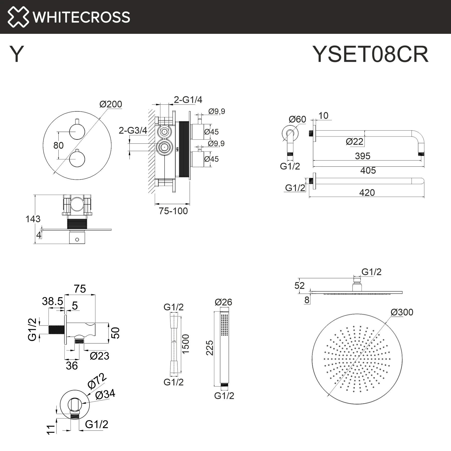 Термостатическая душевая система скрытого монтажа WHITECROSS YSET08CR (хром) White Cross — изображение товара 3
