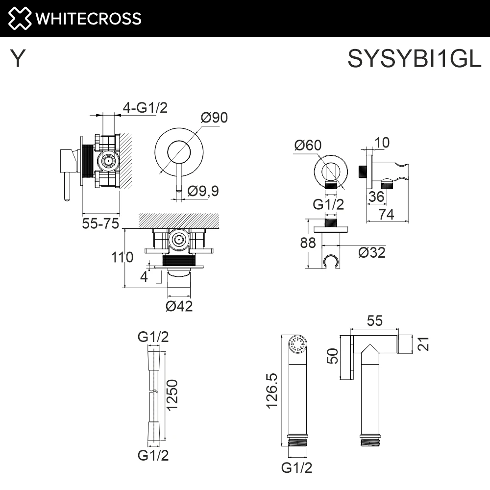 Система для биде скрытого монтажа WHITECROSS SYSYBI1GL (золото) White Cross — изображение товара 2