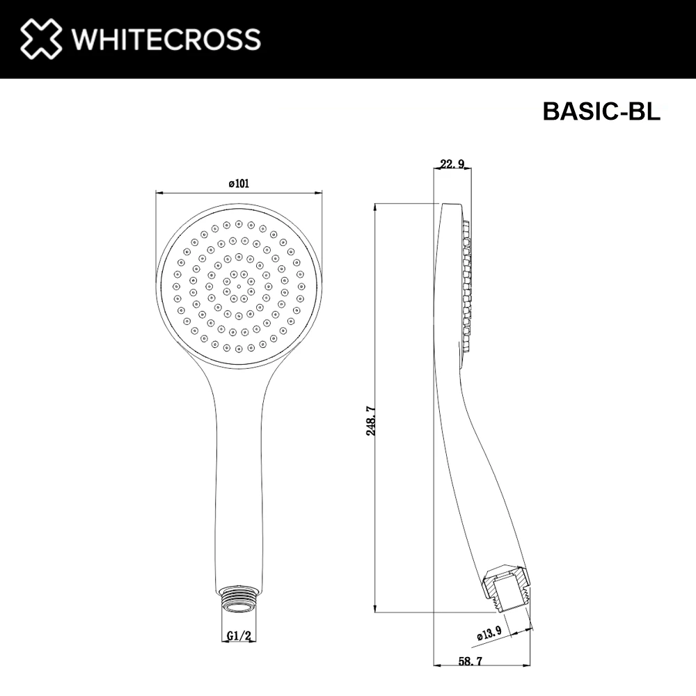 Душевая лейка 1 режим WHITECROSS BASIC-BL (черный мат) White Cross — изображение товара 2