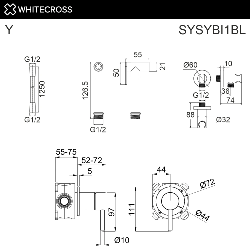 Система для биде скрытого монтажа WHITECROSS SYSYBI1BL (черный мат) White Cross — изображение товара 2