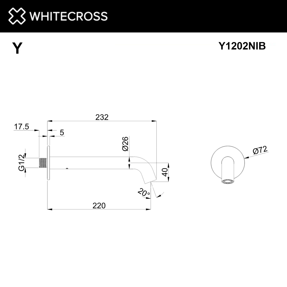 Излив настенный 220 мм WHITECROSS Y1202NIB (брашированный никель) White Cross — изображение товара 2