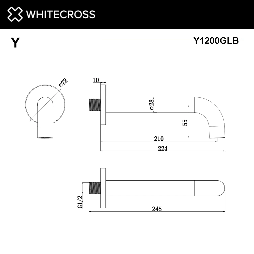 Излив настенный 210 мм WHITECROSS Y1200GLB (брашированное золото) White Cross — изображение товара 4