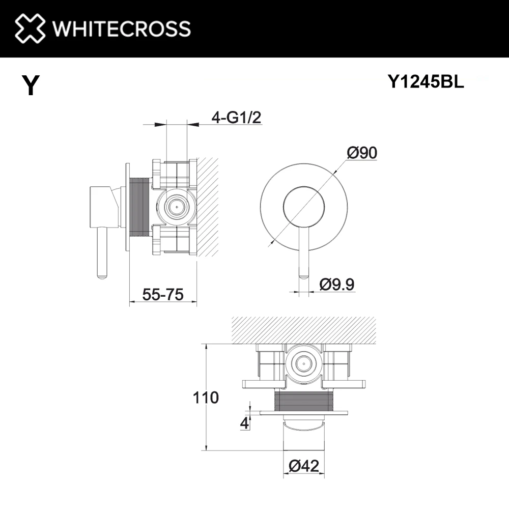 Смеситель скрытого монтажа на 1 потребитель WHITECROSS Y1245BL (черный мат) White Cross — изображение товара 3