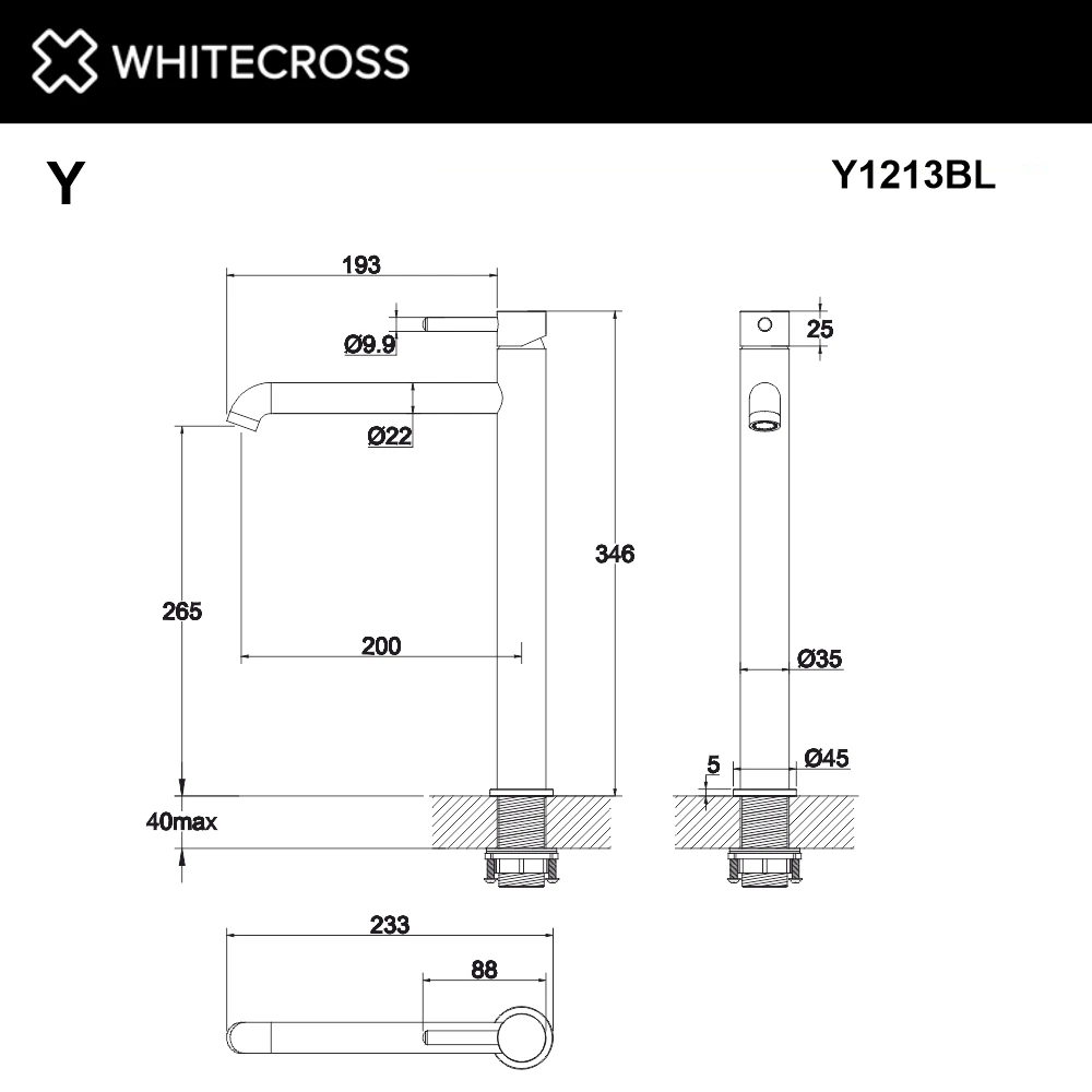 Смеситель для умывальника WHITECROSS Y1213BL (черный мат) White Cross — изображение товара 3