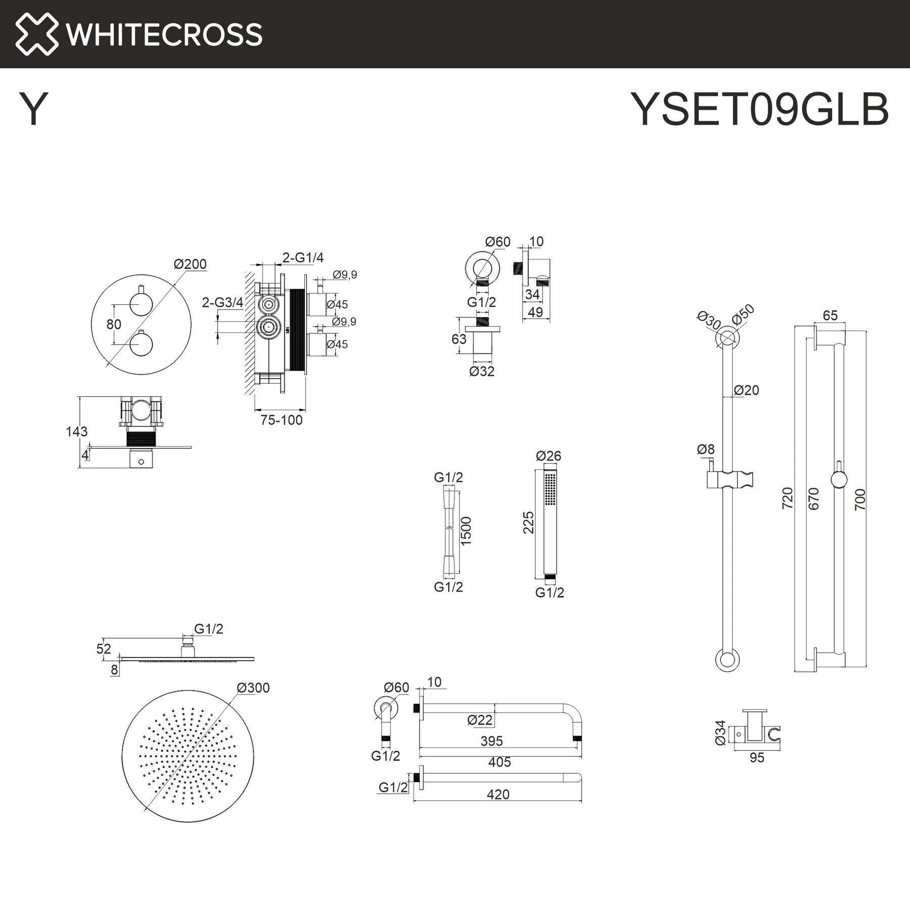 Термостатическая душевая система скрытого монтажа WHITECROSS YSET09GLB (брашированное золото) White Cross — изображение товара 3