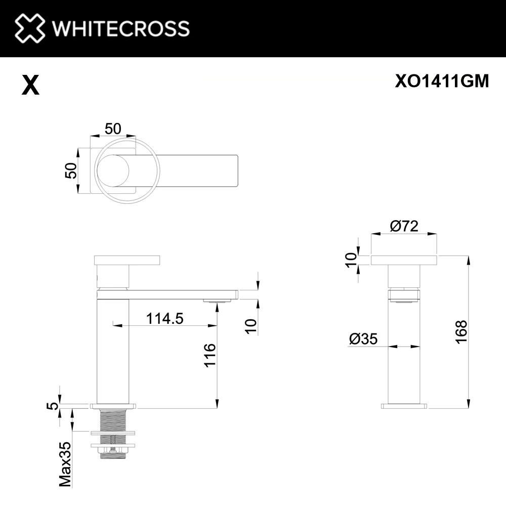 Cмеситель для умывальника WHITECROSS XO1411GM (оружейная сталь) White Cross — изображение товара 2