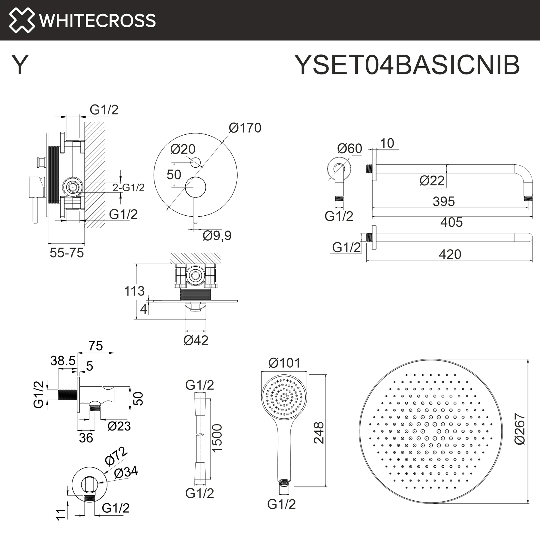Система для душа скрытого монтажа WHITECROSS YSET04BASICNIB (брашированный никель) White Cross — изображение товара 3