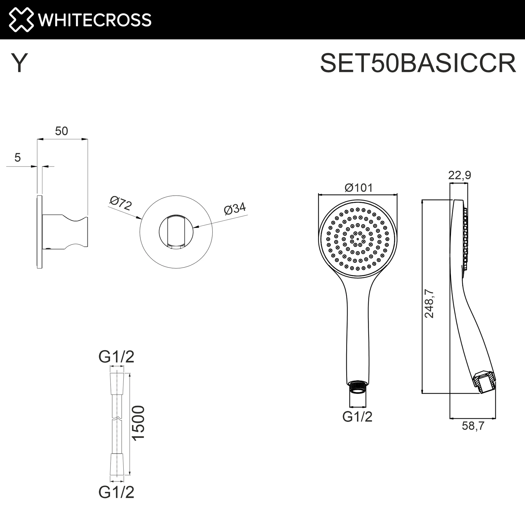 Душевой гарнитур точечный WHITECROSS SET50BASICCR (хром) White Cross — изображение товара 2