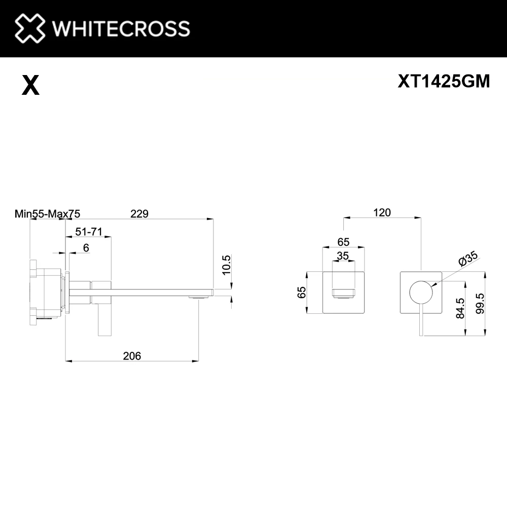 Смеситель для умывальника скрытого монтажа WHITECROSS XT1425GM (оружейная сталь) White Cross — изображение товара 2