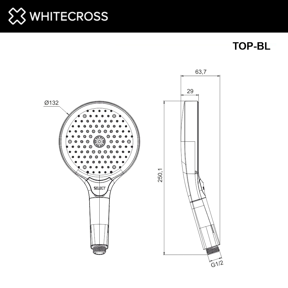 Душевая лейка 3 режима WHITECROSS TOP-BL (черный мат) White Cross — изображение товара 2