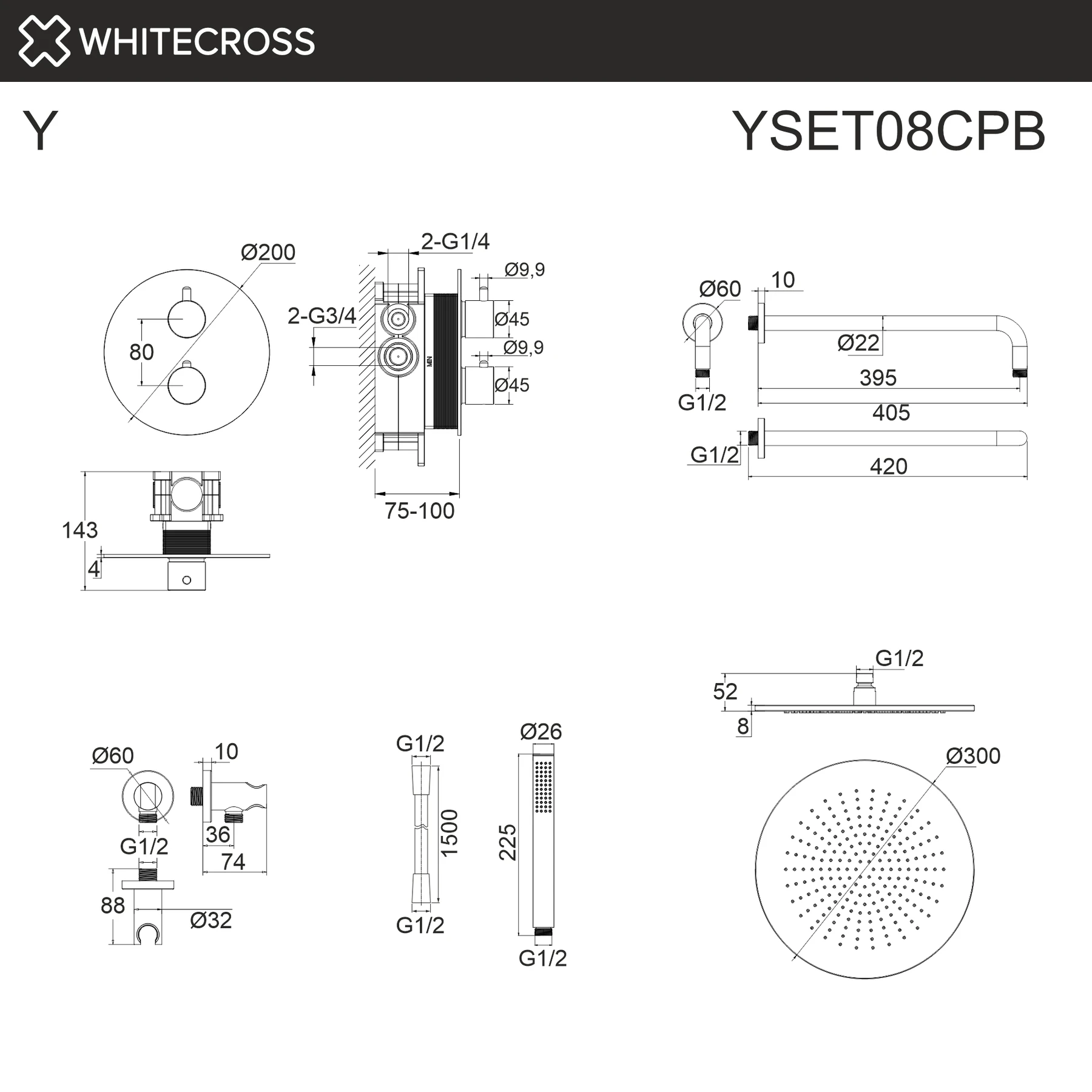 Термостатическая душевая система скрытого монтажа WHITECROSS YSET08CPB (брашированная медь) White Cross — изображение товара 3