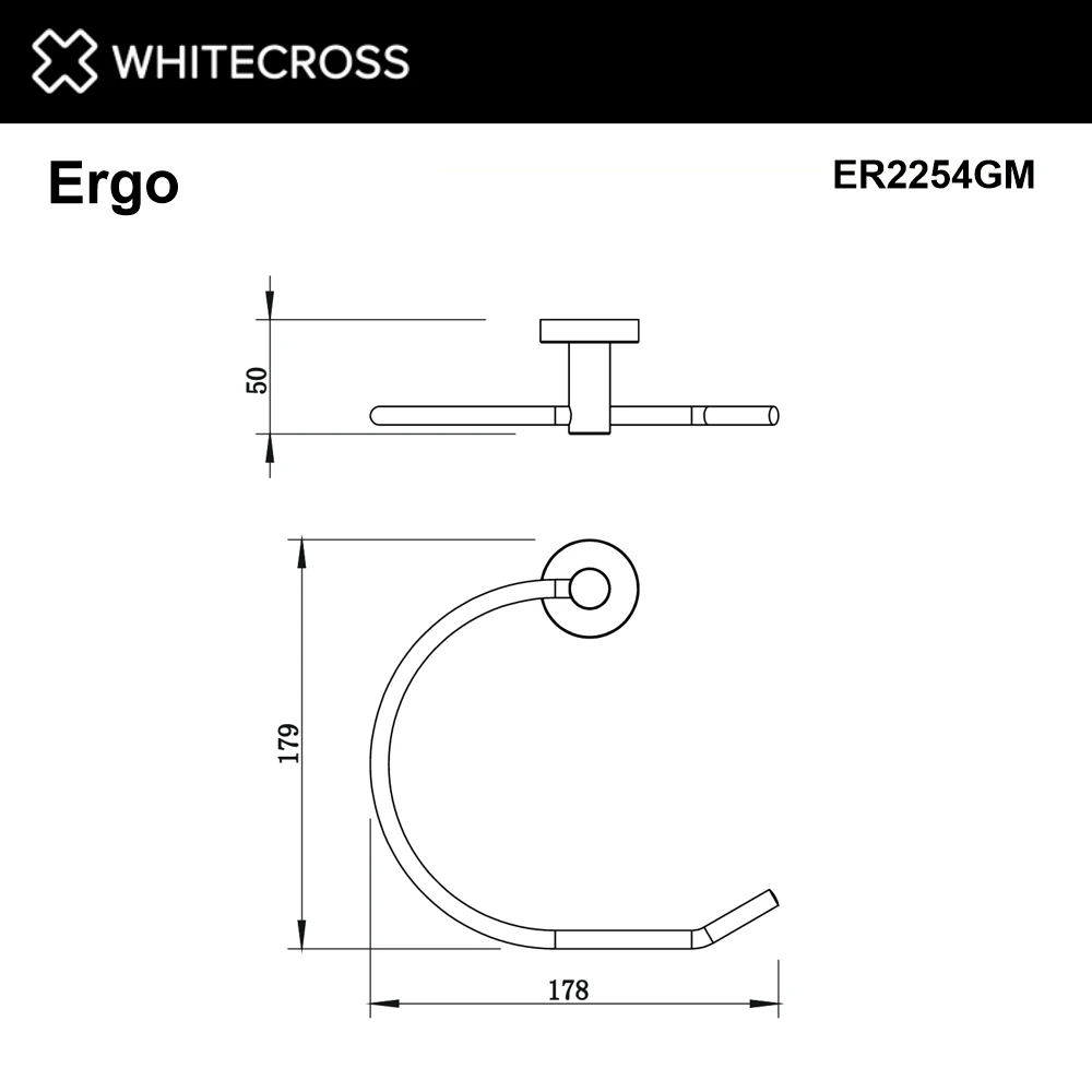 Полотенцедержатель кольцо WHITECROSS Ergo ER2254GM (оружейная сталь) White Cross — изображение товара 2