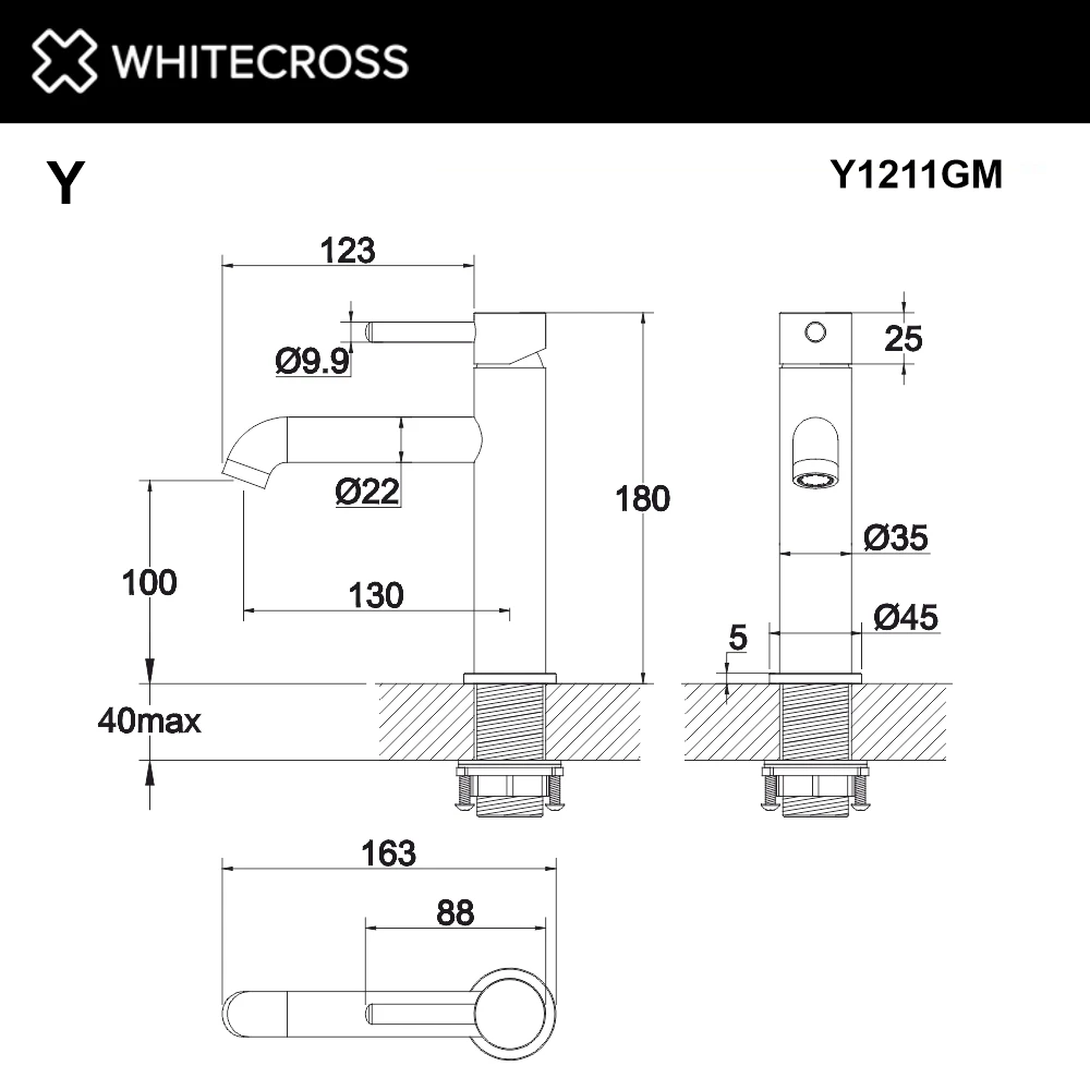 Смеситель для умывальника WHITECROSS Y1211GM (оружейная сталь) White Cross — изображение товара 3