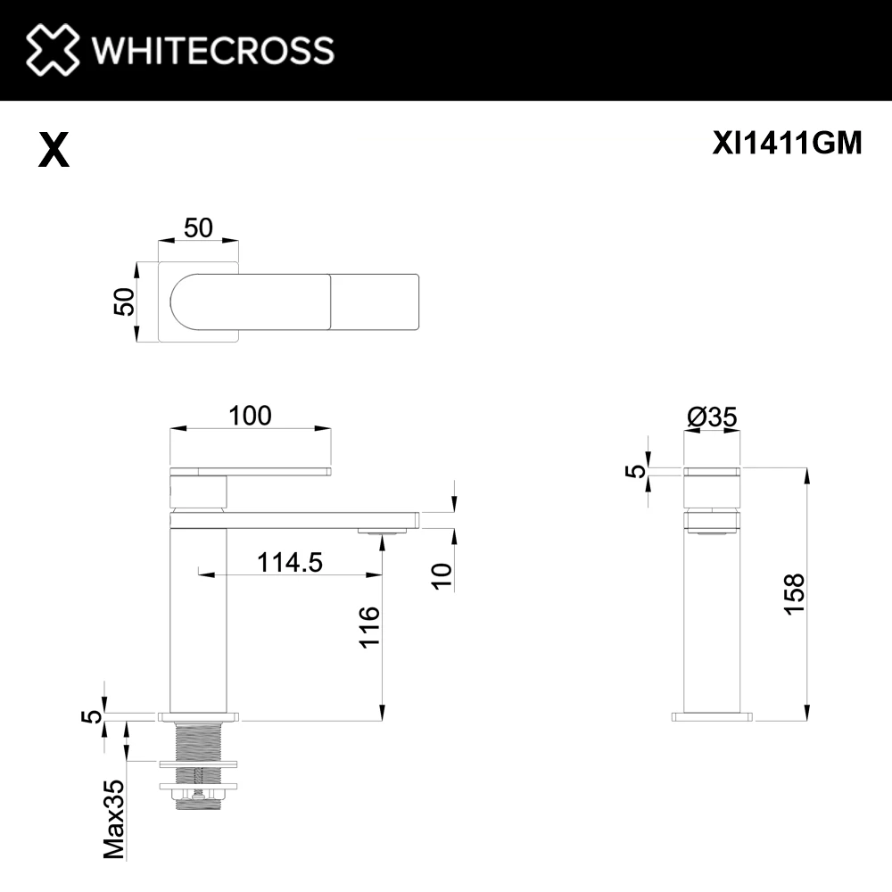 Cмеситель для умывальника WHITECROSS XI1411GM (оружейная сталь) White Cross — изображение товара 2