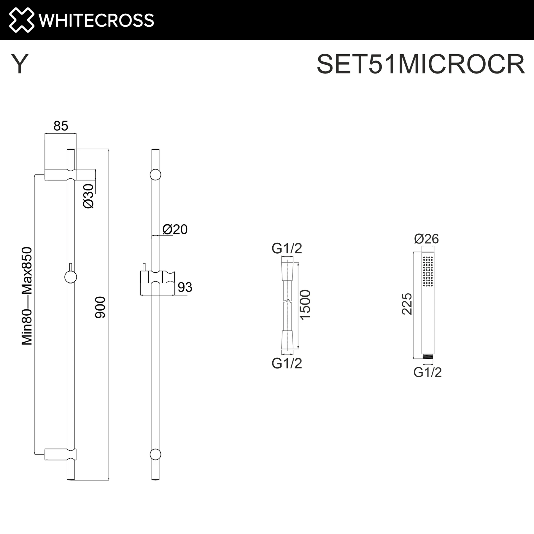Душевой гарнитур на штанге WHITECROSS SET51MICROCR (хром) White Cross — изображение товара 2