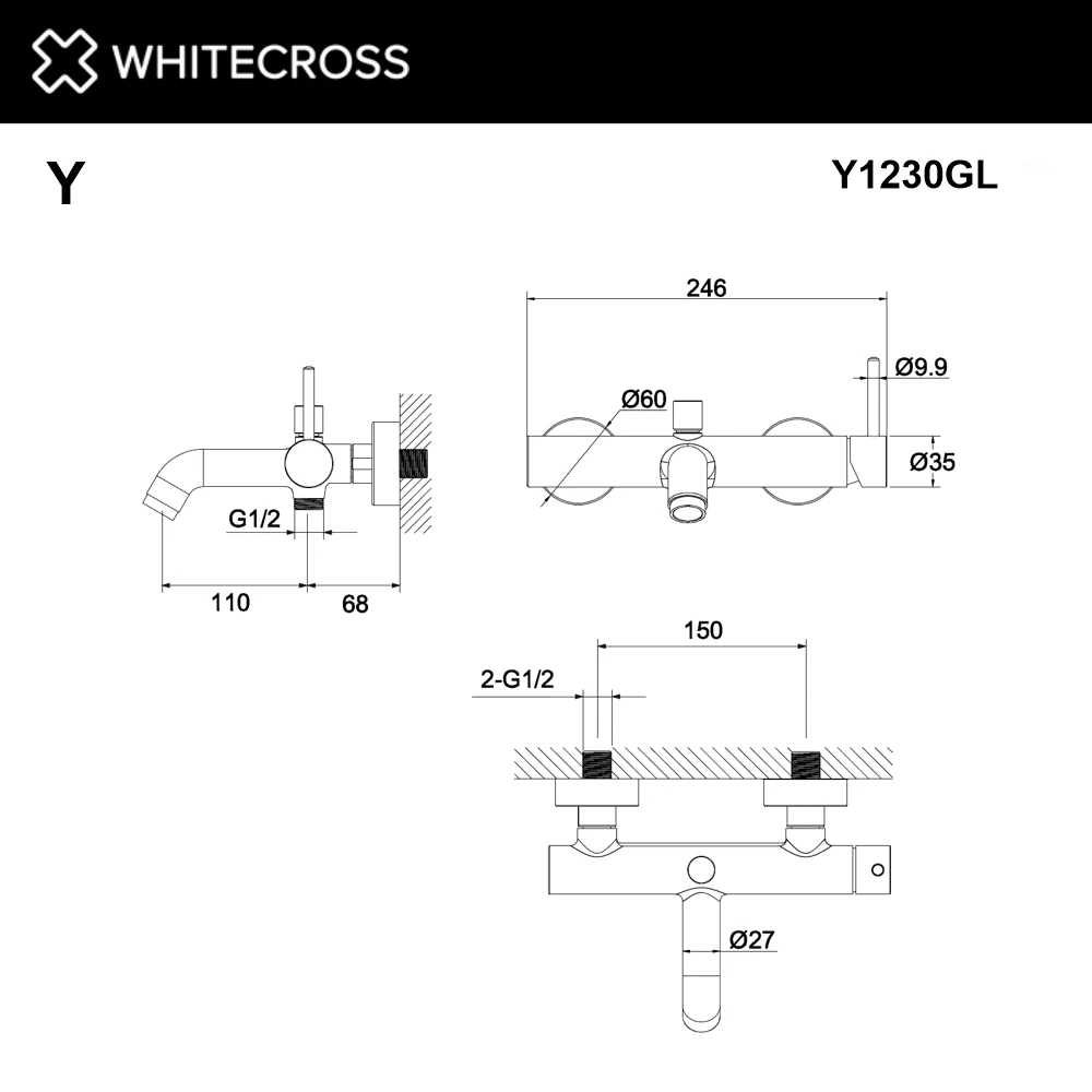 Смеситель для ванны WHITECROSS Y1230GL (золото) White Cross — изображение товара 3