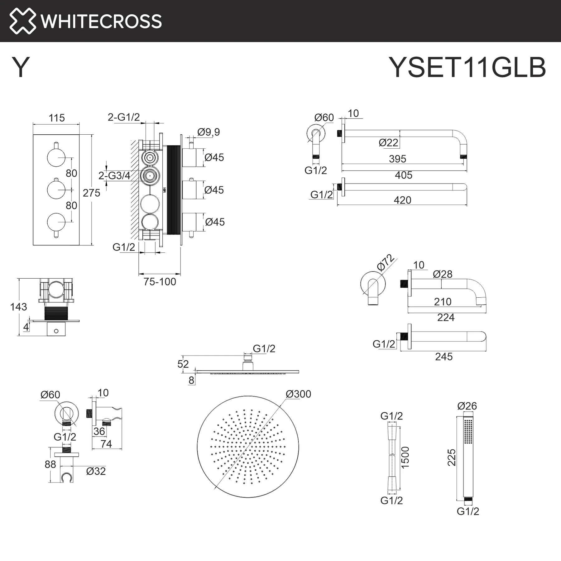 Термостатическая система для ванны скрытого монтажа WHITECROSS YSET11GLB (брашированное золото) White Cross — изображение товара 3