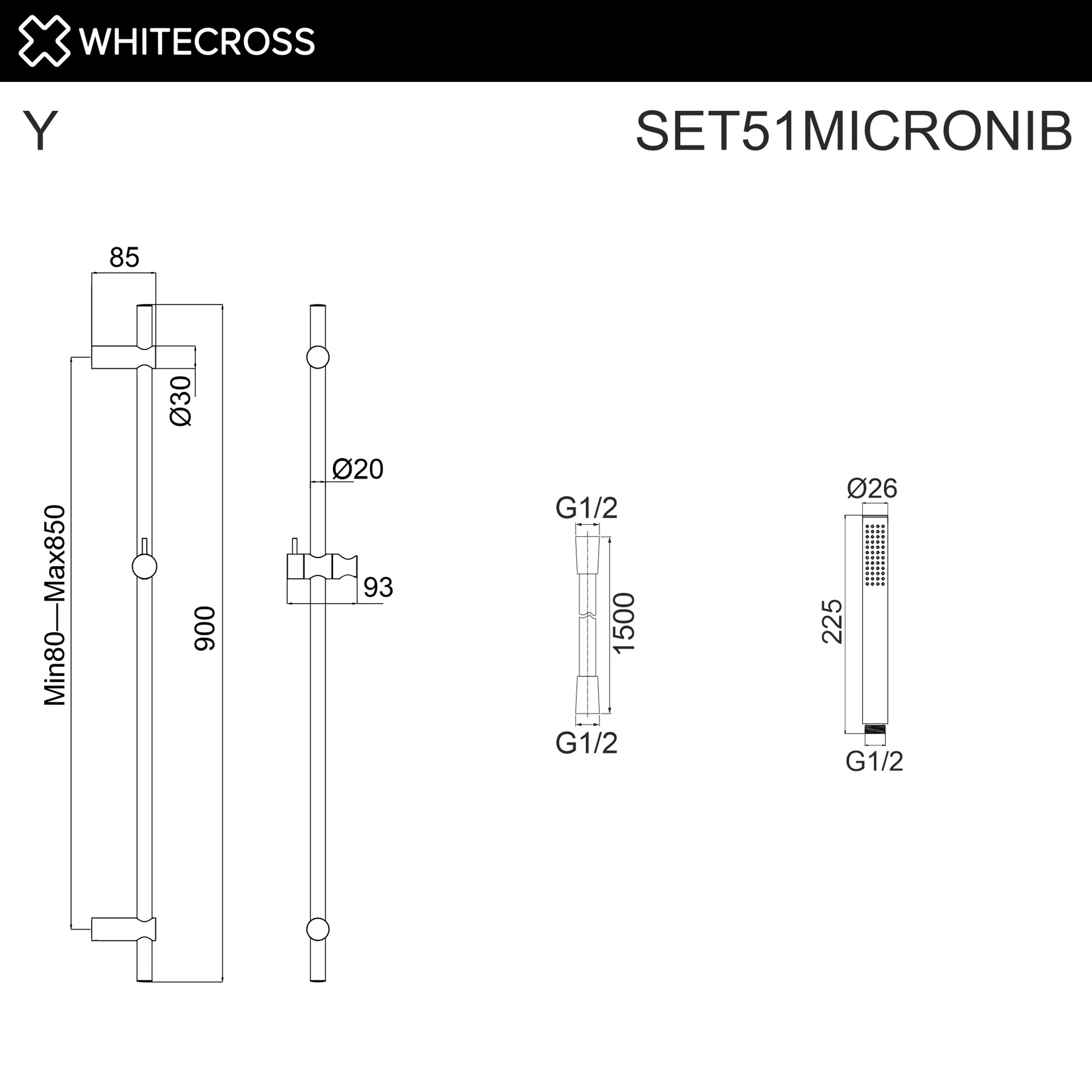 Душевой гарнитур на штанге WHITECROSS SET51MICRONIB (брашированный никель) White Cross — изображение товара 2