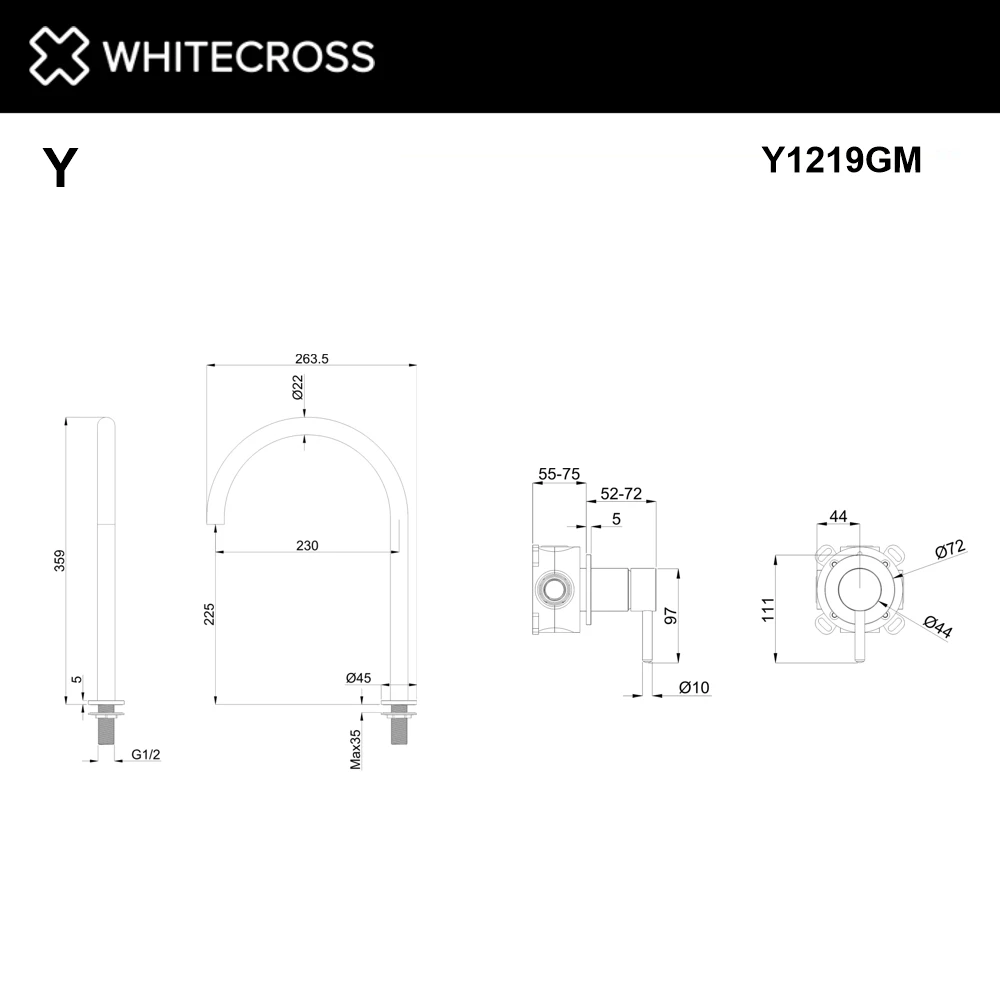 Смеситель для умывальника с выносным управлением WHITECROSS Y1219GM (оружейная сталь) White Cross — изображение товара 2