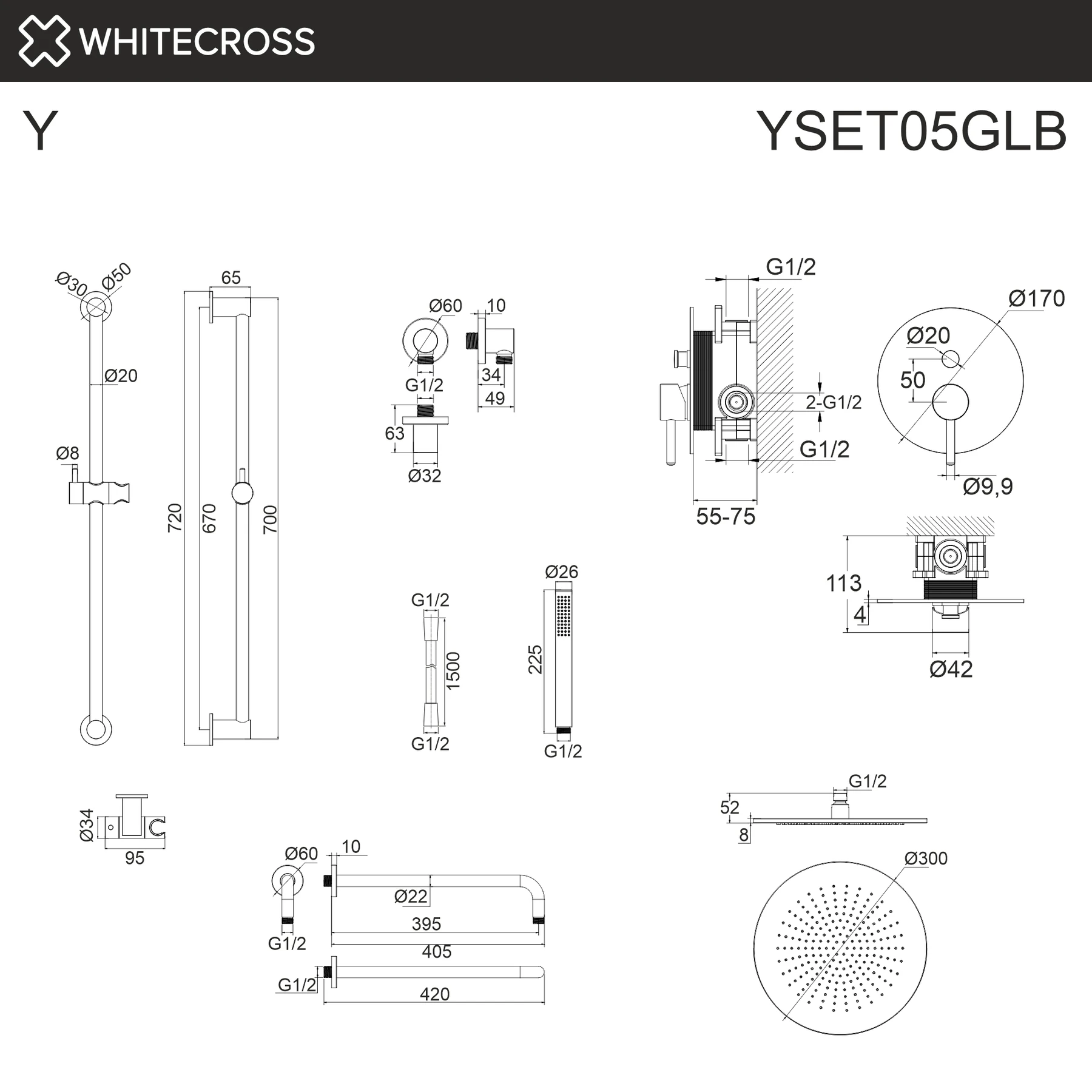 Система для душа скрытого монтажа WHITECROSS YSET05GLB (брашированное золото) White Cross — изображение товара 3