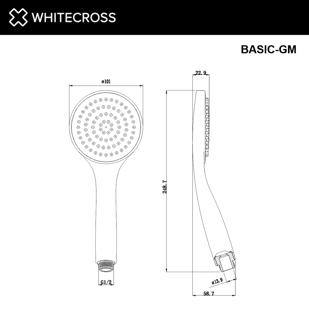 Душевая лейка 1 режим WHITECROSS BASIC-GM (оружейная сталь) White Cross — изображение товара 2