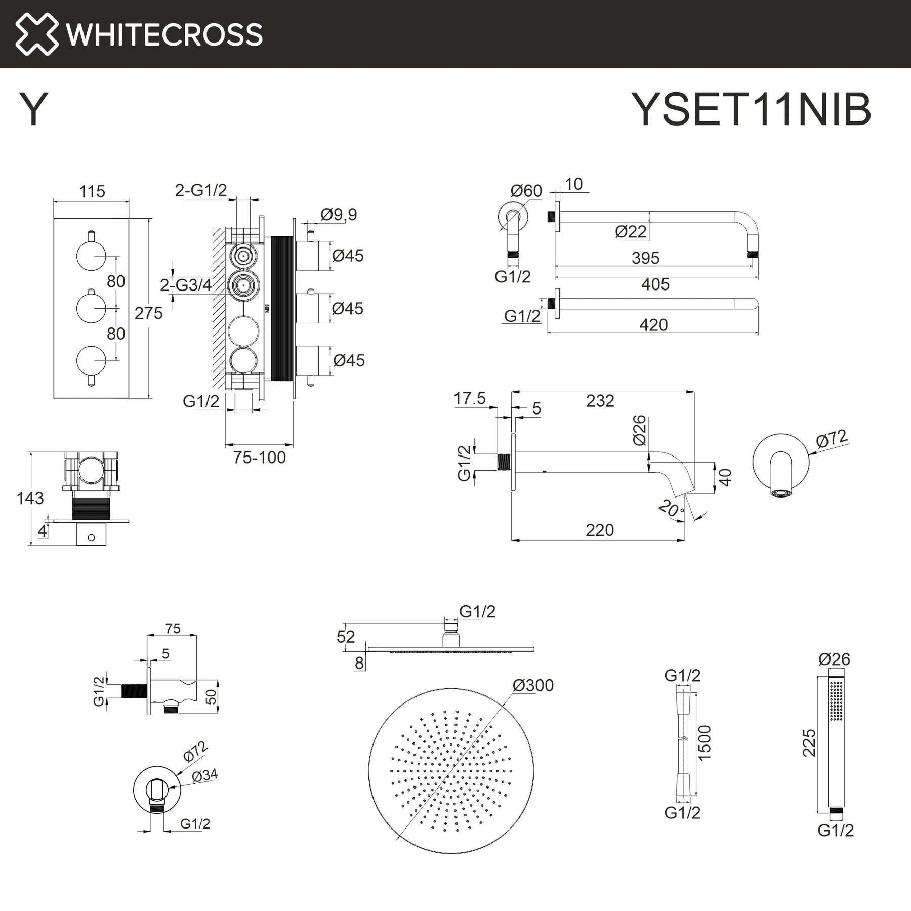 Термостатическая система для ванны скрытого монтажа WHITECROSS YSET11NIB (брашированный никель) White Cross — изображение товара 3