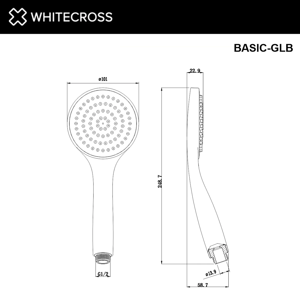 Душевая лейка 1 режим WHITECROSS BASIC-GLB (брашированное золото) White Cross — изображение товара 2