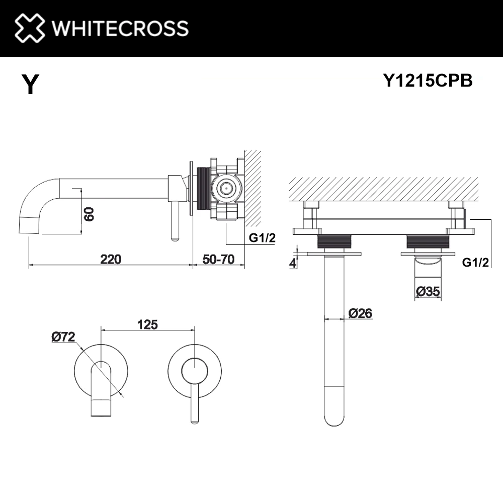 Смеситель для умывальника скрытого монтажа WHITECROSS Y1215CPB (брашированная медь) White Cross — изображение товара 3