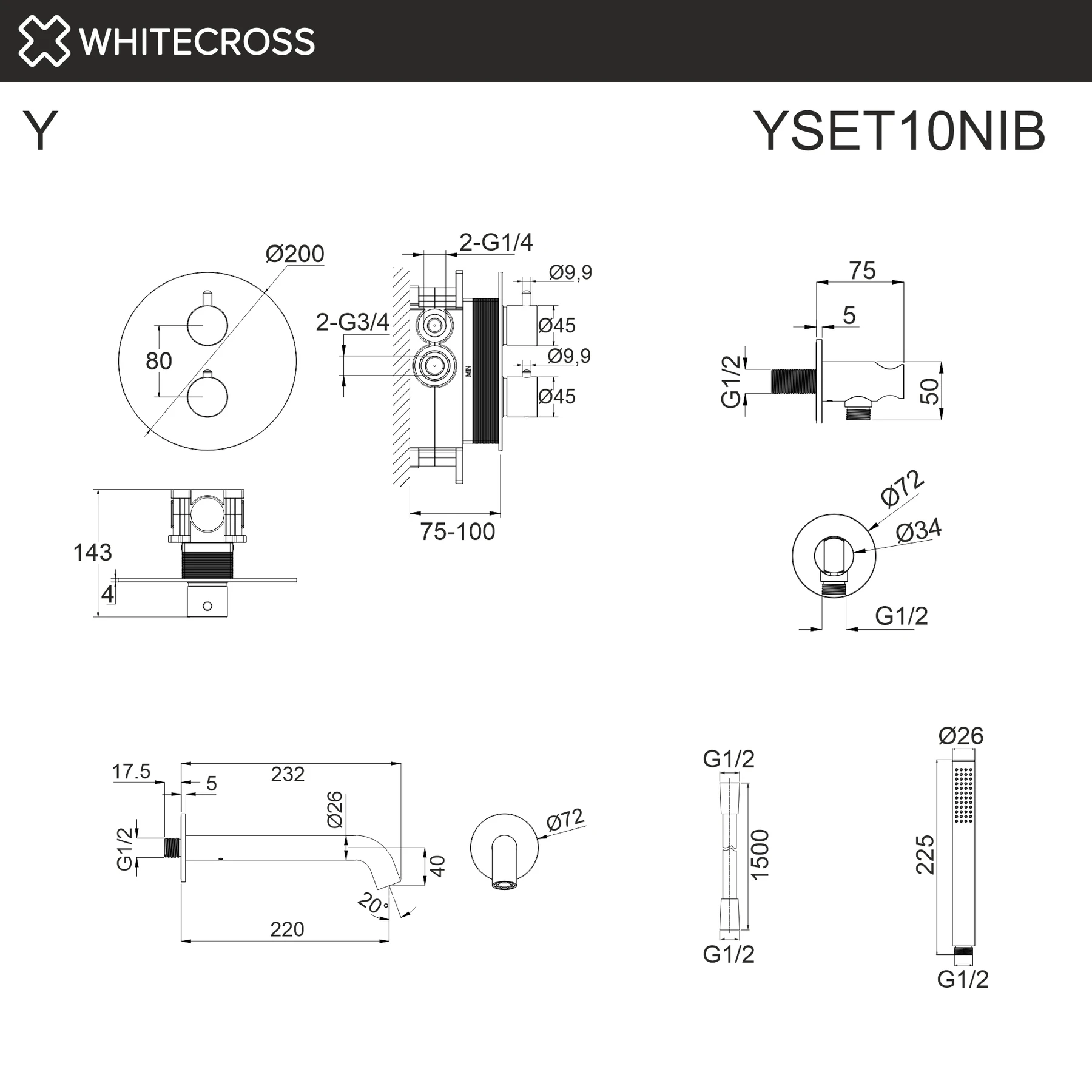 Термостатическая система для ванны скрытого монтажа WHITECROSS YSET10NIB (брашированный никель) White Cross — изображение товара 3