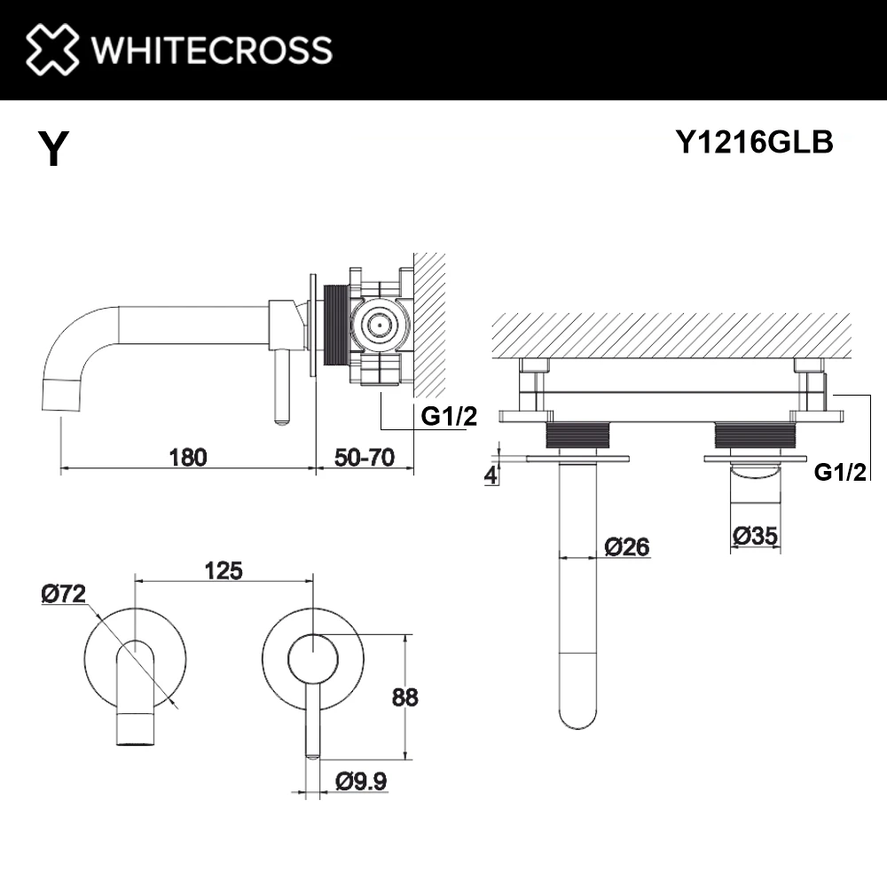 Смеситель для умывальника скрытого монтажа WHITECROSS Y1216GLB (брашированное золото) White Cross — изображение товара 3