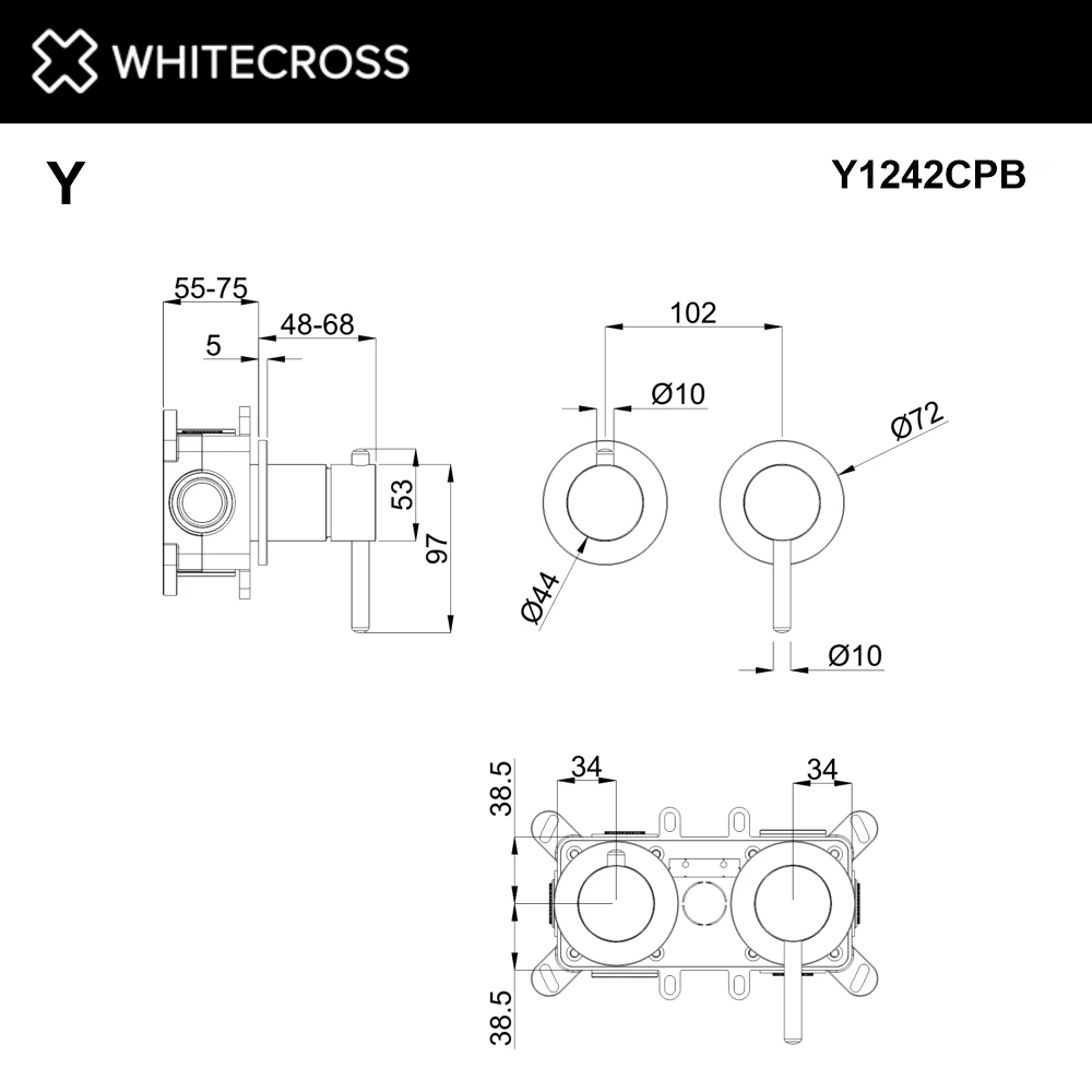 Смеситель скрытого монтажа на 2 потребителя WHITECROSS Y1242CPB (брашированная медь) White Cross — изображение товара 3