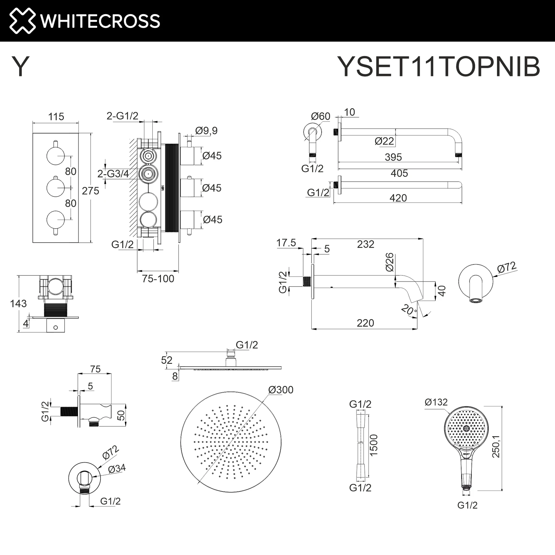 Термостатическая система для ванны скрытого монтажа WHITECROSS YSET11TOPNIB (брашированный никель) White Cross — изображение товара 3