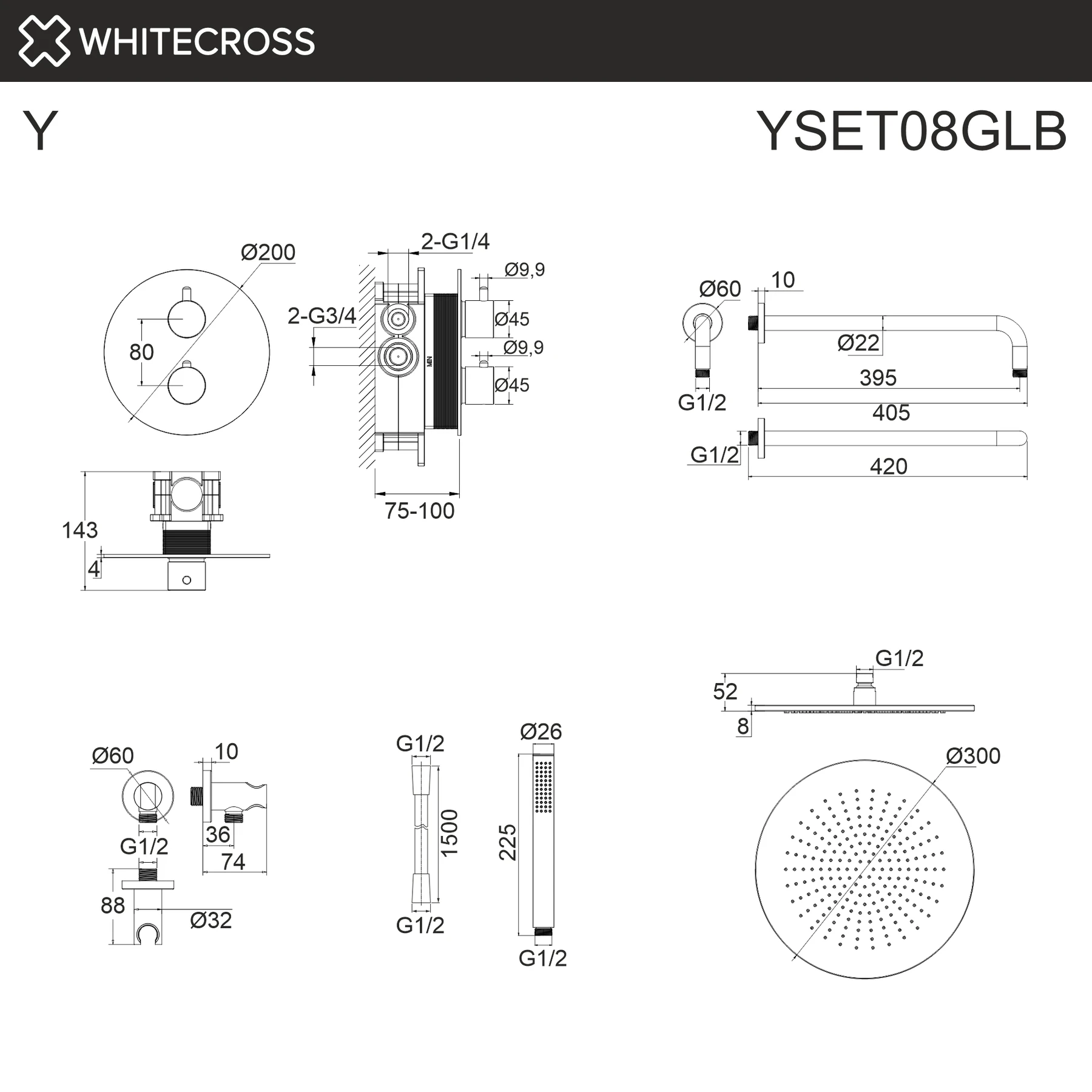 Термостатическая душевая система скрытого монтажа WHITECROSS YSET08GLB (брашированное золото) White Cross — изображение товара 3