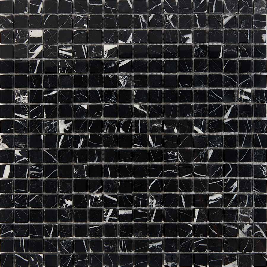 PIX 250 Black majesty, чип 15x15 мм, сетка 305х305x4 мм, Полированная Pixel, Мрамор