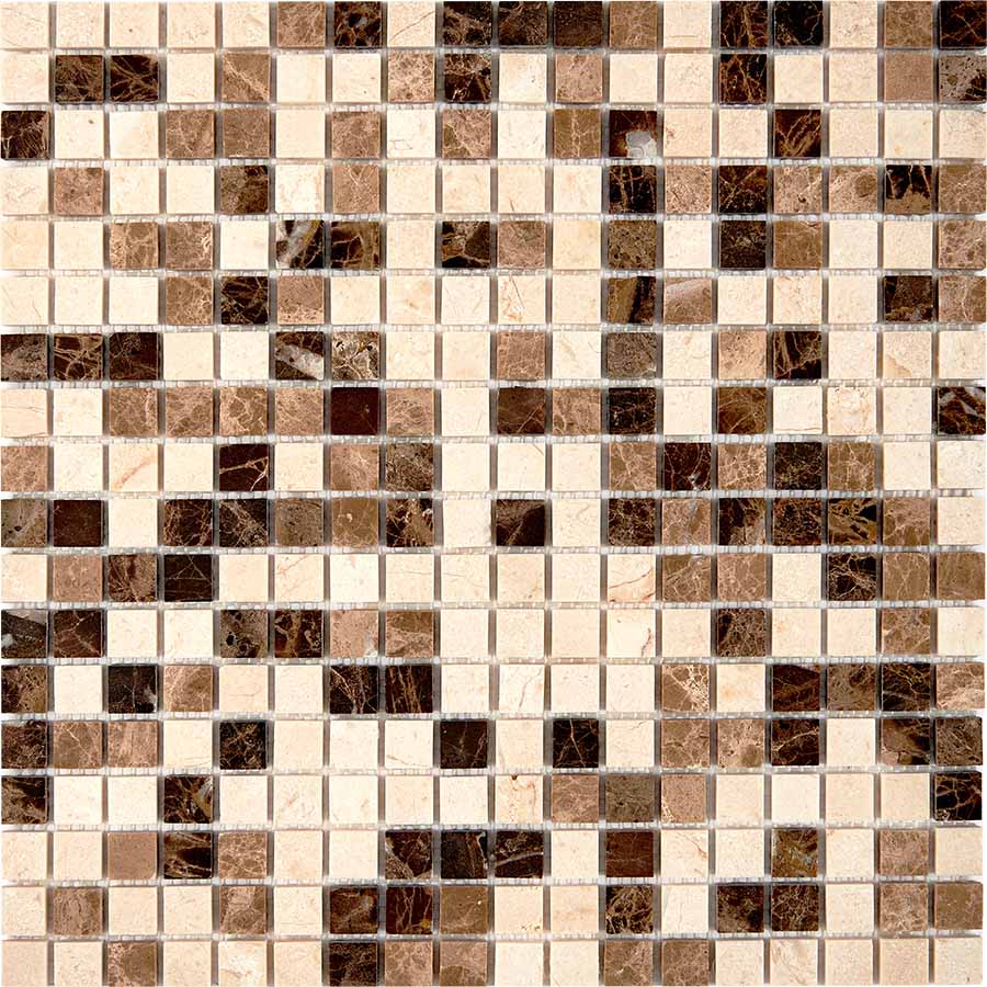 PIX 268 Emperador Dark, light, Crema Nova, чип 15x15 мм, сетка 305х305x4 мм, Полированная Pixel, Мрамор