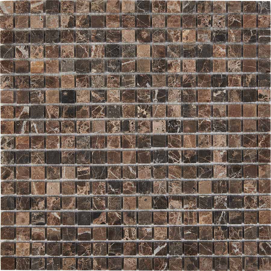 PIX 219 Dark Emperador, чип 15x15 мм, сетка 305х305x4 мм, Матовая Pixel, Мрамор