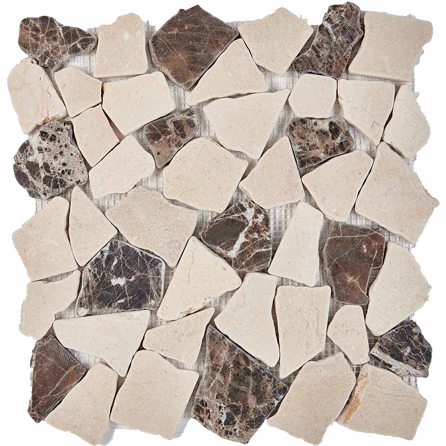 PIX 262 Cream marfil, Dark Imperador, чип произвольный, сетка 305х305x6 мм, Матовая Pixel, Мрамор