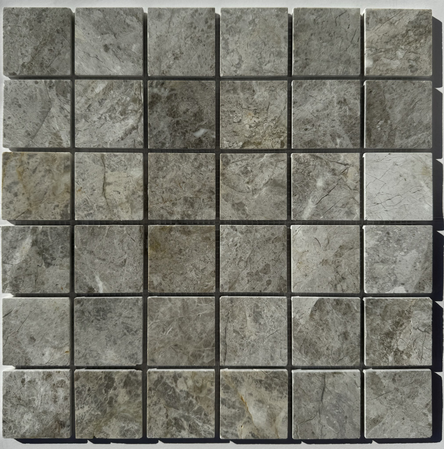 PIX 332 Tundra Grey, чип 48х48 мм, сетка 305х305х6 мм, Полированная Pixel, Мрамор