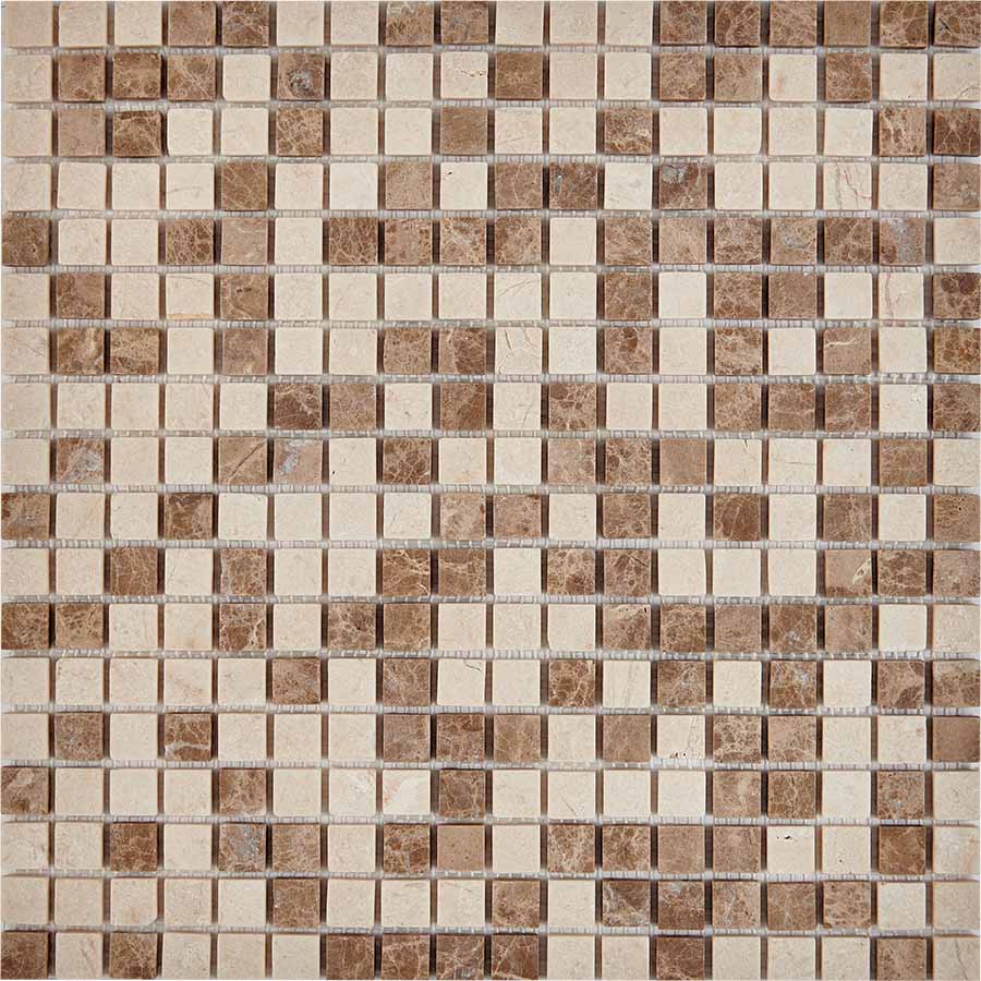 PIX 275 Emperador Light, Crema Nova, чип 15x15 мм, сетка 305х305x4 мм, Матовая Pixel, Мрамор