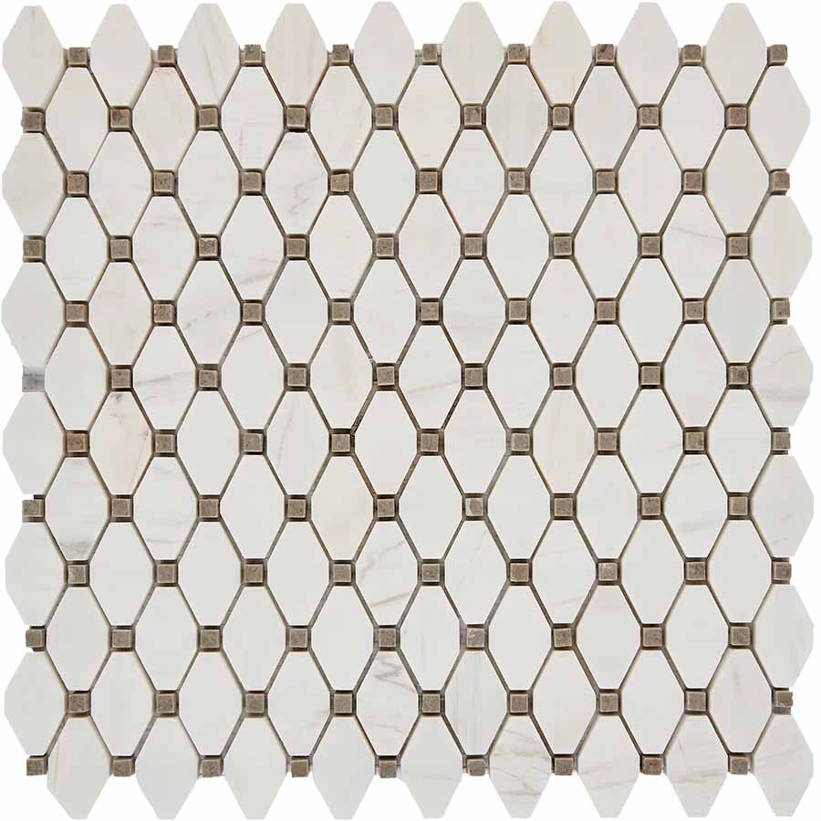 PIX 284 Bianco Dolomite, Cinderella Grey, чип 39x24 мм, сетка 286х295x7 мм, Полированная Pixel, Мрамор