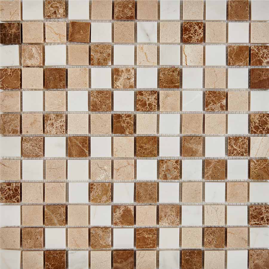 PIX 278 Light Еmperador,Dolomiti Bianco,Crema Nova,чип23x23мм,сетка305х305x6мм,Полированная Pixel, Мрамор