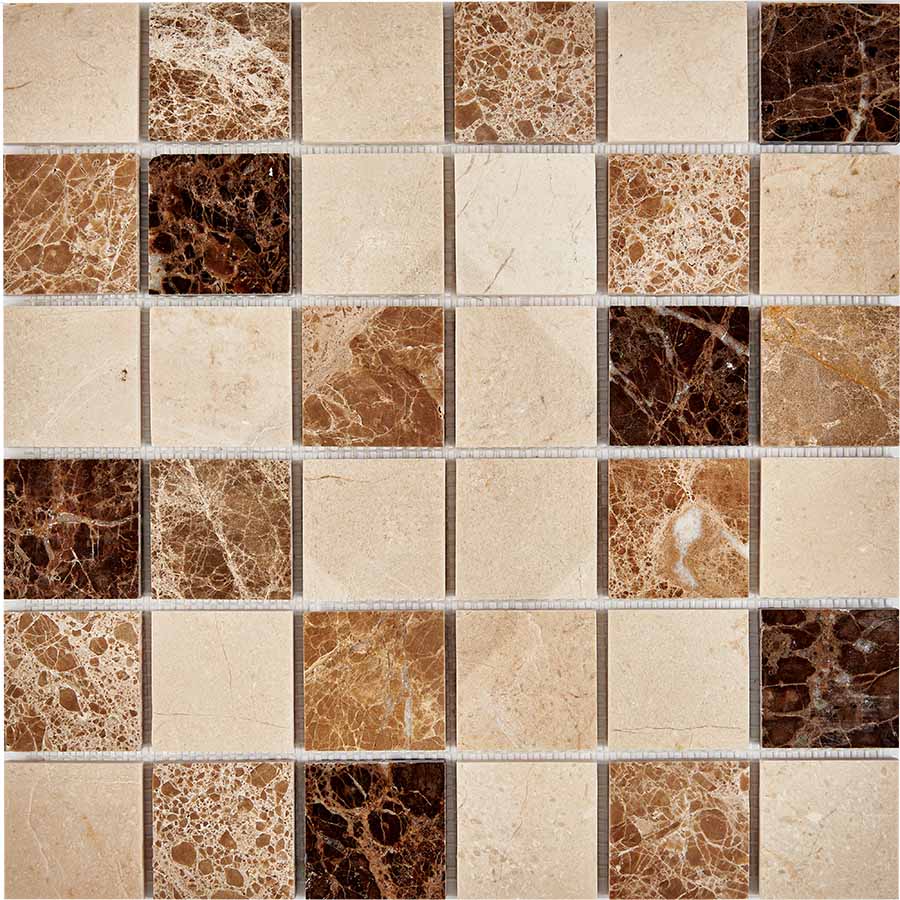 PIX 270 Emperador Dark, light, Crema Nova, чип 48x48 мм, сетка 305х305x6 мм, Полированная Pixel, Мрамор