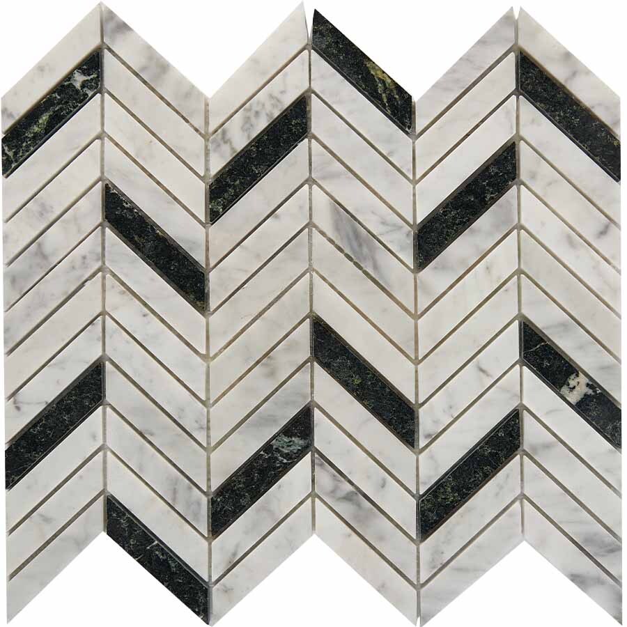 PIX 287 Bianco carrara, Spider Green, чип мм, сетка 307х286x8 мм, Полированная Pixel, Мрамор