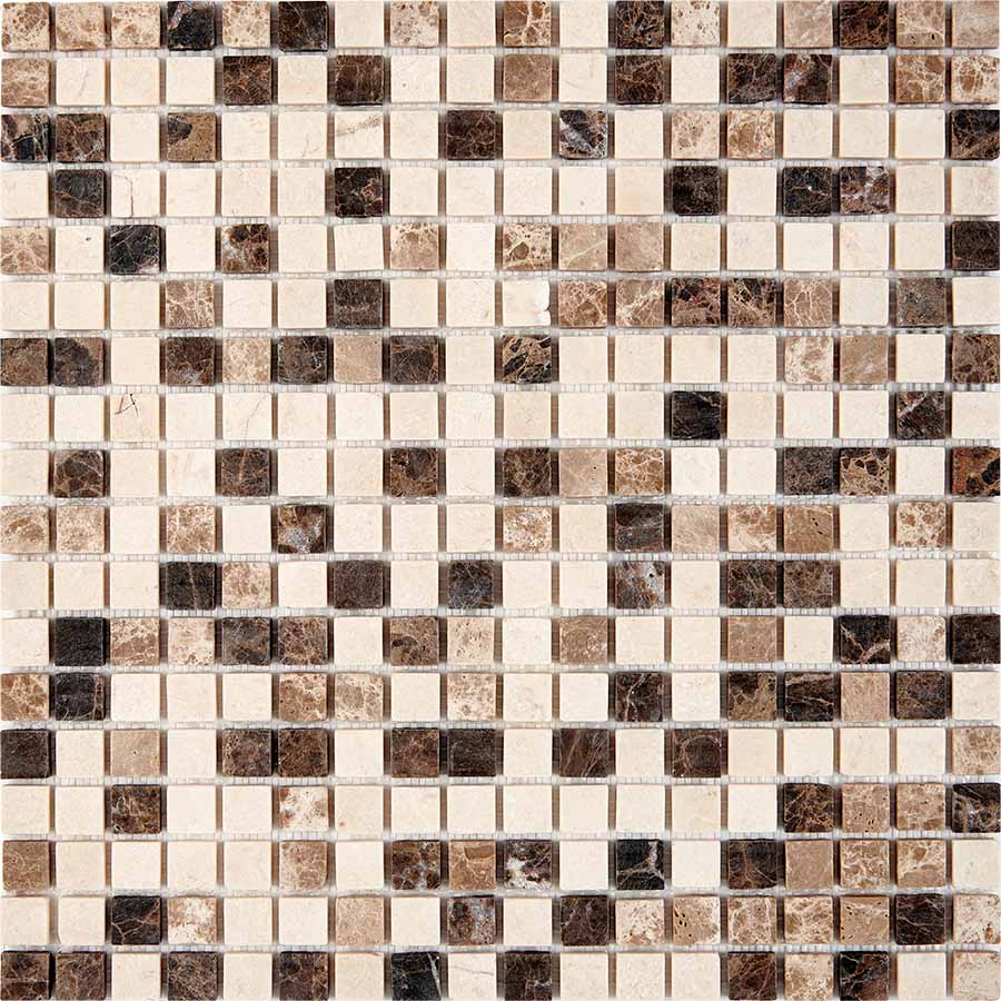 PIX 271 Emperador Dark, light, Crema Nova, чип 15x15 мм, сетка 305х305x4 мм, Матовая Pixel, Мрамор